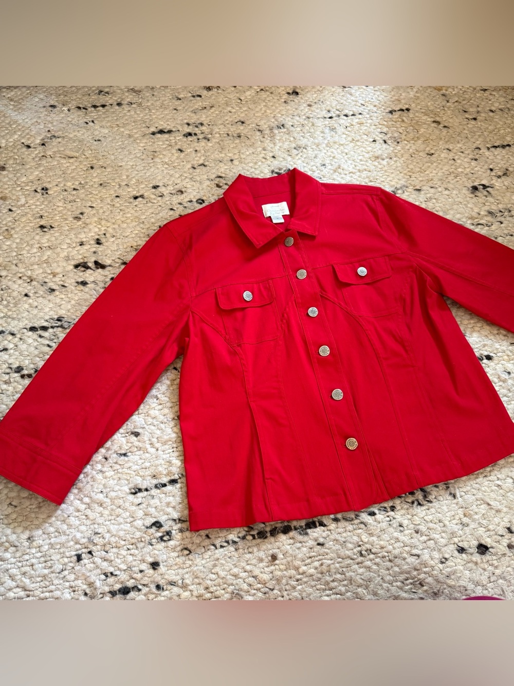Christopher & Banks Red Cotton 3/4 sleeve lightweight Jacket - Picture 2 of 10